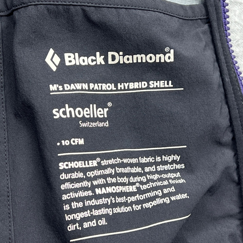 Black Diamond Dawn Patrol Hybrid Shell Jacket Mens Small Purple Hooded Schoeller - Picture 8 of 14